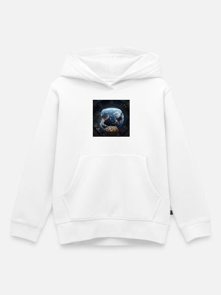 Weltraum-Schach mit Katze - Kinder Premium Organic Hoodie - Weiß