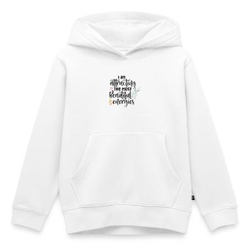 Ich ziehe schöne Energien an - Kinder Premium Organic Hoodie - Weiß - Vorne - AI Model Kid Female (0cm)