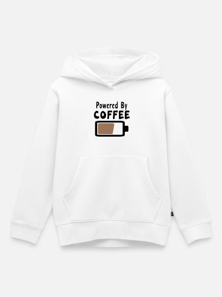 Powered By Coffee - Kaffee Statement Spruch - Kinder Premium Organic Hoodie - Weiß