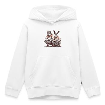 Squat slave Squat russe Lièvre et loup Cadeau - Sweat Premium à capuche enfant bio - blanc - Devant - AI Model Kid Female (0cm)