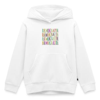 ÉLECTIONS - DÉMOCRATIE DÉMOCRATIQUE - Sweat Premium à capuche enfant bio - blanc - Devant - AI Model Kid Female (0cm)
