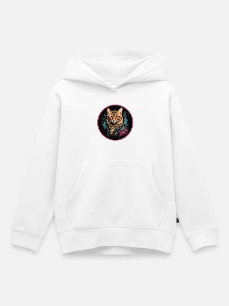 Bengalkatze im Neonlederjacke - Kinder Premium Organic Hoodie - Weiß