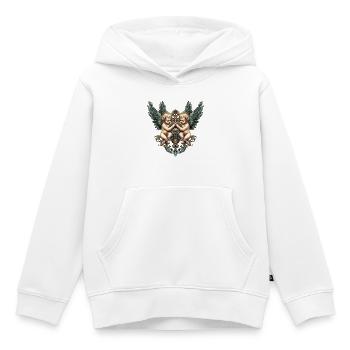 Ailes de chérubin jumeau Orné Heartcrest - Sweat Premium à capuche enfant bio - blanc - Devant - AI Model Kid Female (0cm)