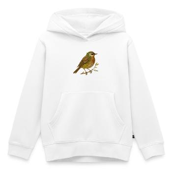 Grive musicienne dans sa robe naturelle - Sweat Premium à capuche enfant bio - blanc - Devant - AI Model Kid Female (0cm)