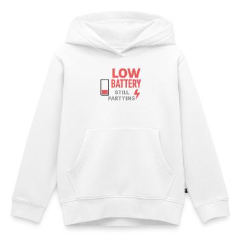 Niedriger Akku, immer noch am Feiern - Kinder Premium Organic Hoodie - Weiß - Vorne - AI Model Kid Female (0cm)