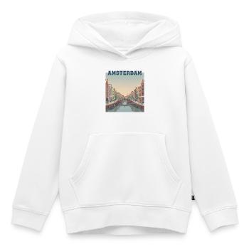 Canaux d’Amsterdam au coucher du soleil - Sweat Premium à capuche enfant bio - blanc - Devant - AI Model Kid Female (0cm)