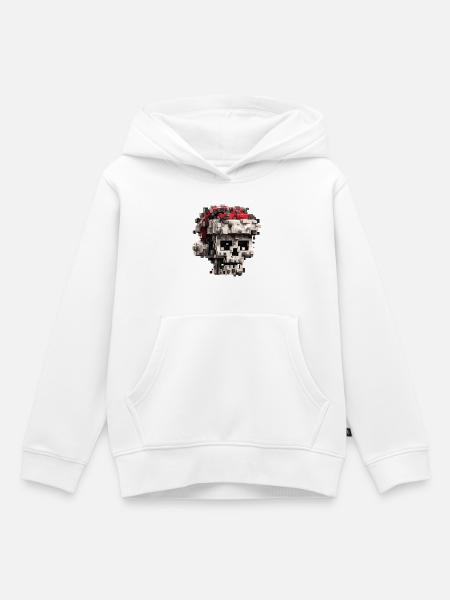 Pixel-Schädel mit Weihnachtsmütze - Kinder Premium Organic Hoodie - Weiß