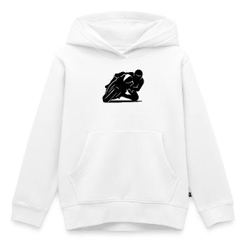 Silhouette minimaliste de moto de course - Sweat Premium à capuche enfant bio - blanc - Devant - AI Model Kid Female (0cm)