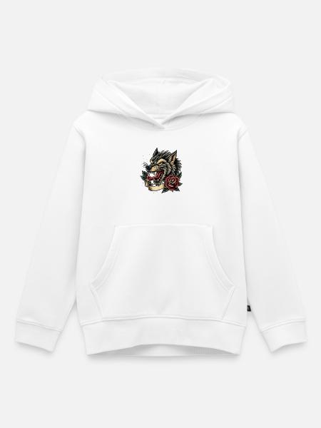 Wolf mit Rosenband - Kinder Premium Organic Hoodie - Weiß