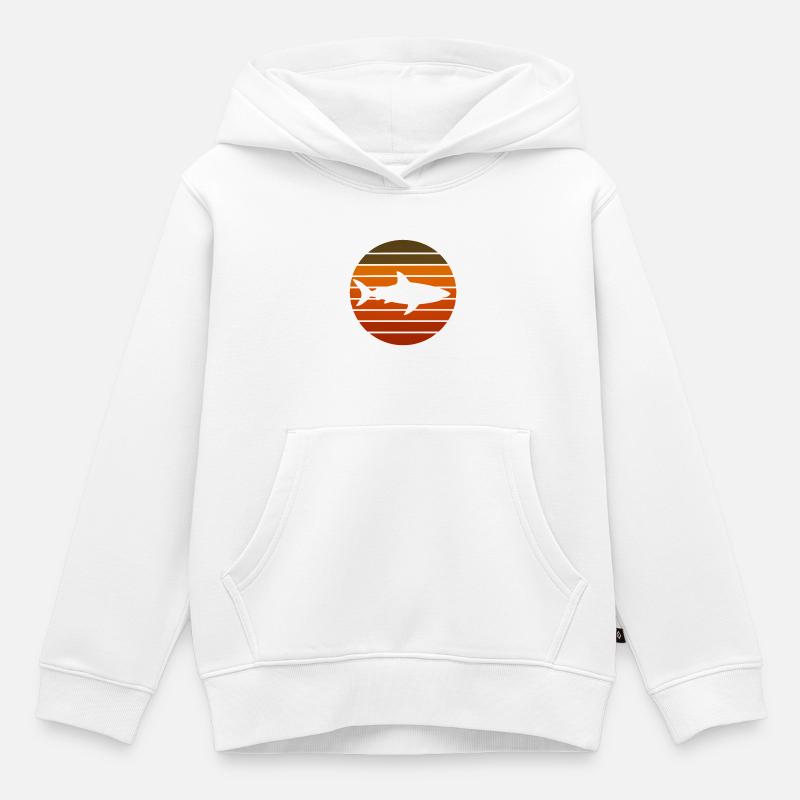Silhouette du requin couchant de soleil - Sweat Premium à capuche enfant bio - blanc