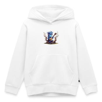 Lutin bleu avec luth dans la forêt - Sweat Premium à capuche enfant bio - blanc - Devant - AI Model Kid Female (0cm)