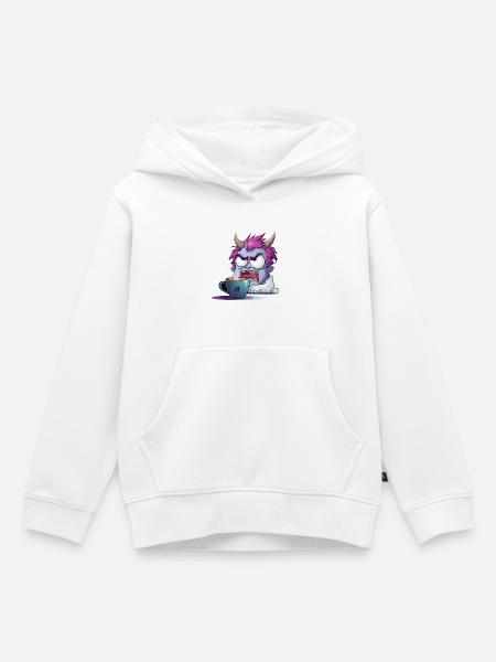 Kaffeewütender Monster - Kinder Premium Organic Hoodie - Weiß