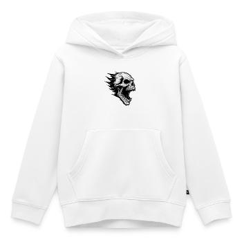 Kopfweh bei der Arbeit:Flammender Schädel im Sturm - Kinder Premium Organic Hoodie - Weiß - Vorne - AI Model Kid Female (0cm)