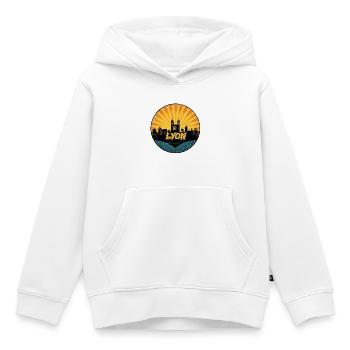 Lyon City Skyline Basilica Retro Sunset Badge - Kids Premium Organic Hoodie - white - Front - AI Model Kid Female (0cm)