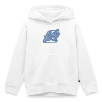 Silhouette minimaliste de moto de course - Sweat Premium à capuche enfant bio - blanc - Devant - AI Model Kid Female (0cm)