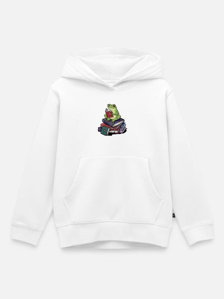 Bücherwurm-Frosch-Amphibien-Lese-Kunst - Kinder Premium Organic Hoodie - Weiß