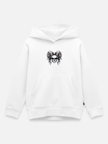 Schädel mit Schleife und Rosen - Kinder Premium Organic Hoodie - Weiß
