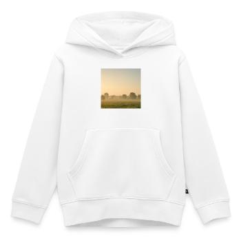 Morning fog over golden meadow - Kids Premium Organic Hoodie - white - Front - AI Model Kid Female (0cm)
