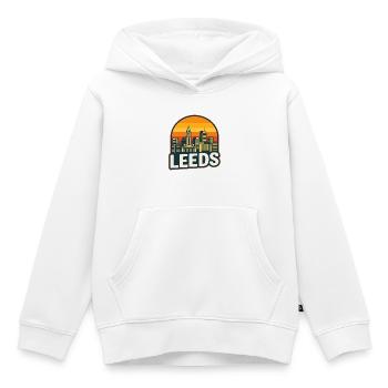 Vintage Leeds Skyline Retro-Sonnenuntergangsdesign - Kinder Premium Organic Hoodie - Weiß - Vorne - AI Model Kid Female (0cm)