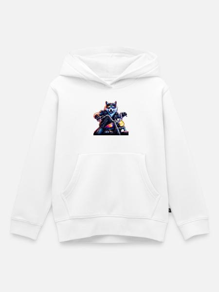 Neon Biker Wolf Motorradtier - Kinder Premium Organic Hoodie - Weiß