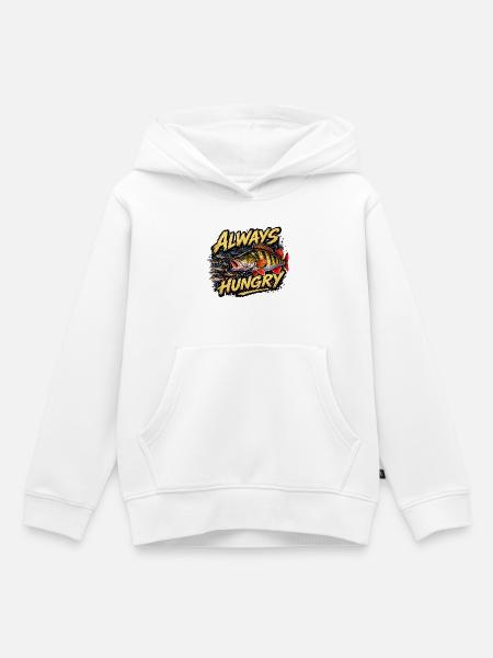 Always Hungry – Aggressives Barschangel-Design - Kinder Premium Organic Hoodie - Weiß