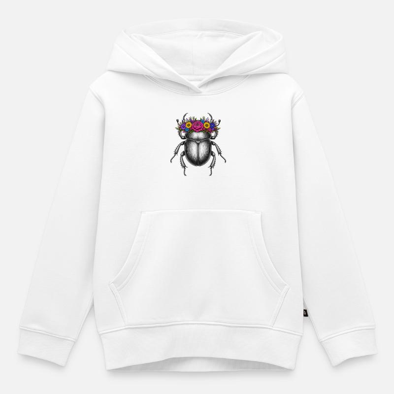 Skarabäus mit Blumenkrone - Kinder Premium Organic Hoodie - Weiß