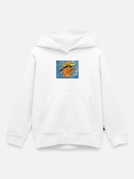 Blauer Farbwirbel im Orange - Kinder Premium Organic Hoodie - Weiß