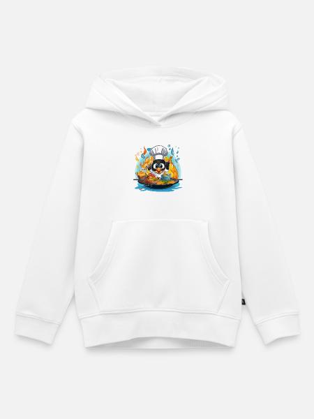Pinguin Chef im Flammenofen - Kinder Premium Organic Hoodie - Weiß