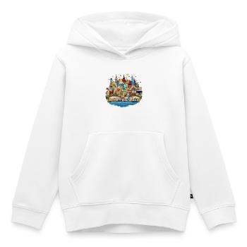 Cosmopolitan Skyline Collage - Sweat Premium à capuche enfant bio - blanc - Devant - AI Model Kid Female (0cm)