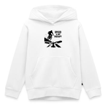 La vitesse est ma thérapie - Point de vue du saut en descente en VTT - Sweat Premium à capuche enfant bio - blanc - Devant - AI Model Kid Female (0cm)