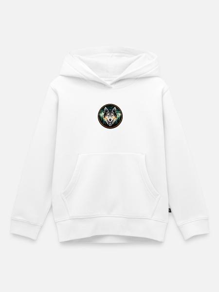 Geometrisches Wolf Mountain Forest Abzeichen-Design - Kinder Premium Organic Hoodie - Weiß