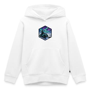 Motoneige sous aurores boréales en montagne - Sweat Premium à capuche enfant bio - blanc - Devant - AI Model Kid Female (0cm)