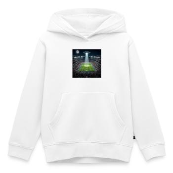 Match nocturne dans le stade de football illuminant l’OVNI - Sweat Premium à capuche enfant bio - blanc - Devant - AI Model Kid Female (0cm)