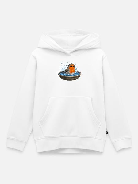 Rotkehlchen in der Wasserschale - Kinder Premium Organic Hoodie - Weiß
