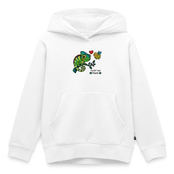 Caméléon et abeille – amis mystérieux - Sweat Premium à capuche enfant bio - blanc - Devant - AI Model Kid Female (0cm)