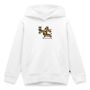 Amis zèbres fous d’esprit en mouvement - Sweat Premium à capuche enfant bio - blanc - Devant - AI Model Kid Female (0cm)