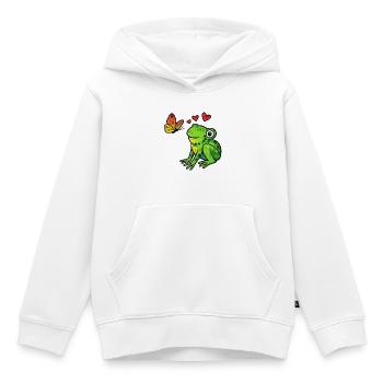 Grenouille et papillon au cœur - Sweat Premium à capuche enfant bio - blanc - Devant - AI Model Kid Female (0cm)