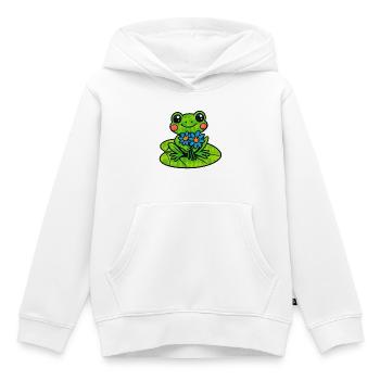 Cheerful frog with bouquet of flowers - Kids Premium Organic Hoodie - white - Front - AI Model Kid Female (0cm)