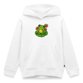 Grenouille avec trois nénuphars ensoleillés - Sweat Premium à capuche enfant bio - blanc - Devant - AI Model Kid Female (0cm)