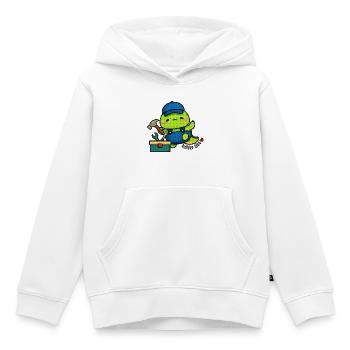 Dino du bâtisseur avec boîte à outils - Sweat Premium à capuche enfant bio - blanc - Devant - AI Model Kid Female (0cm)