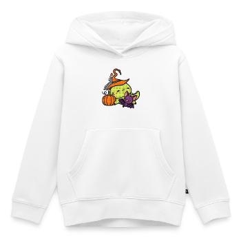 Dino d’Halloween avec citrouille et chauve-souris - Sweat Premium à capuche enfant bio - blanc - Devant - AI Model Kid Female (0cm)
