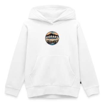 Badge de voyage rétro Hobart Mount Wellington - Sweat Premium à capuche enfant bio - blanc - Devant - AI Model Kid Female (0cm)