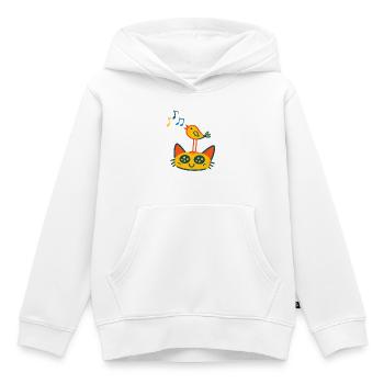 Oiseau chanteur sur chat - Sweat Premium à capuche enfant bio - blanc - Devant - AI Model Kid Female (0cm)