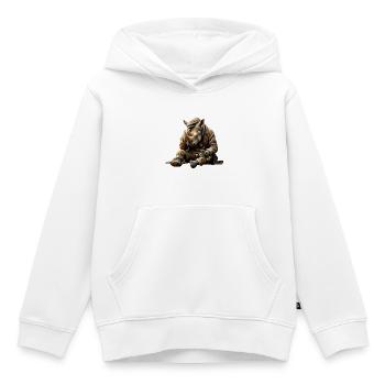 Rhinocéros mélancolique avec des fleurs - Sweat Premium à capuche enfant bio - blanc - Devant - AI Model Kid Female (0cm)