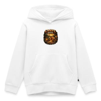 Coucher de soleil sur le feu de camp de Carpe Diem - Sweat Premium à capuche enfant bio - blanc - Devant - AI Model Kid Female (0cm)