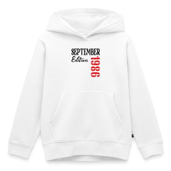 40e anniversaire septembre 1986 - Sweat Premium à capuche enfant bio - blanc - Devant - AI Model Kid Female (0cm)