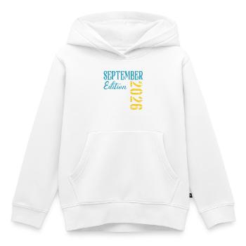 Naissance du bébé en septembre 2026 - Sweat Premium à capuche enfant bio - blanc - Devant - AI Model Kid Female (0cm)