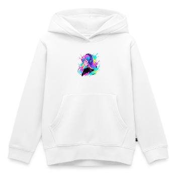 Fille aux écouteurs néon - Sweat Premium à capuche enfant bio - blanc - Devant - AI Model Kid Female (0cm)