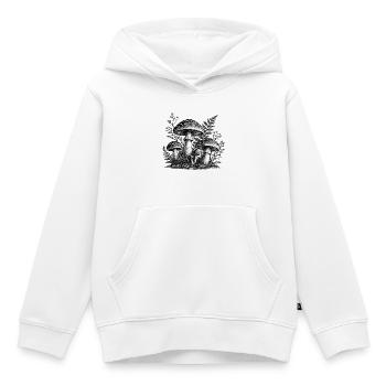 Linogravure vintage aux champignons forestiers - Sweat Premium à capuche enfant bio - blanc - Devant - AI Model Kid Female (0cm)