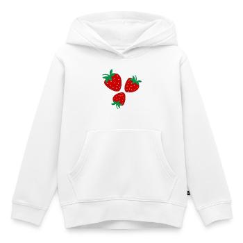 Trois fraises rouge vif - Sweat Premium à capuche enfant bio - blanc - Devant - AI Model Kid Female (0cm)